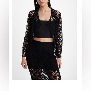 NEW - EXPRESS Black Lace Floral Jacket and Skirt Set size M
